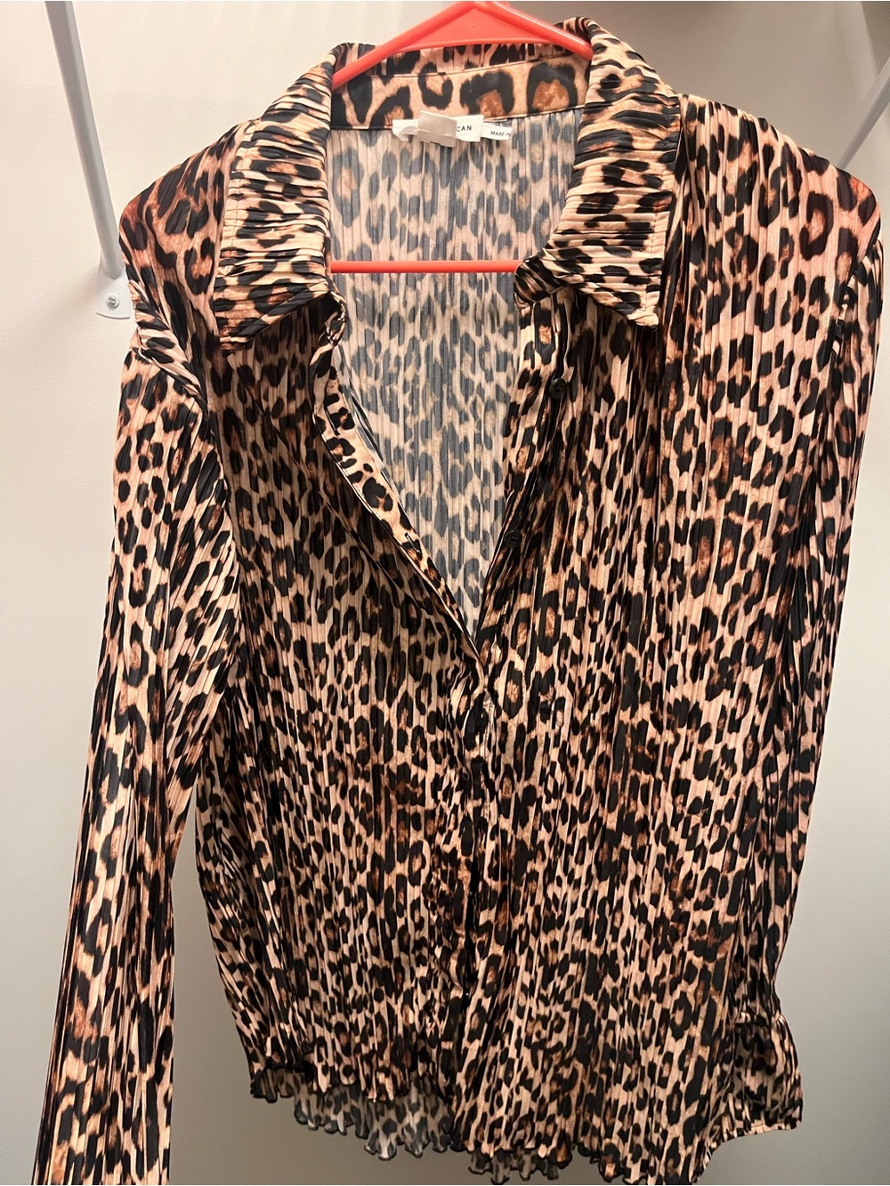 Good American Plisse Animal Print Button-Front Blouse - Leopard Print Brown